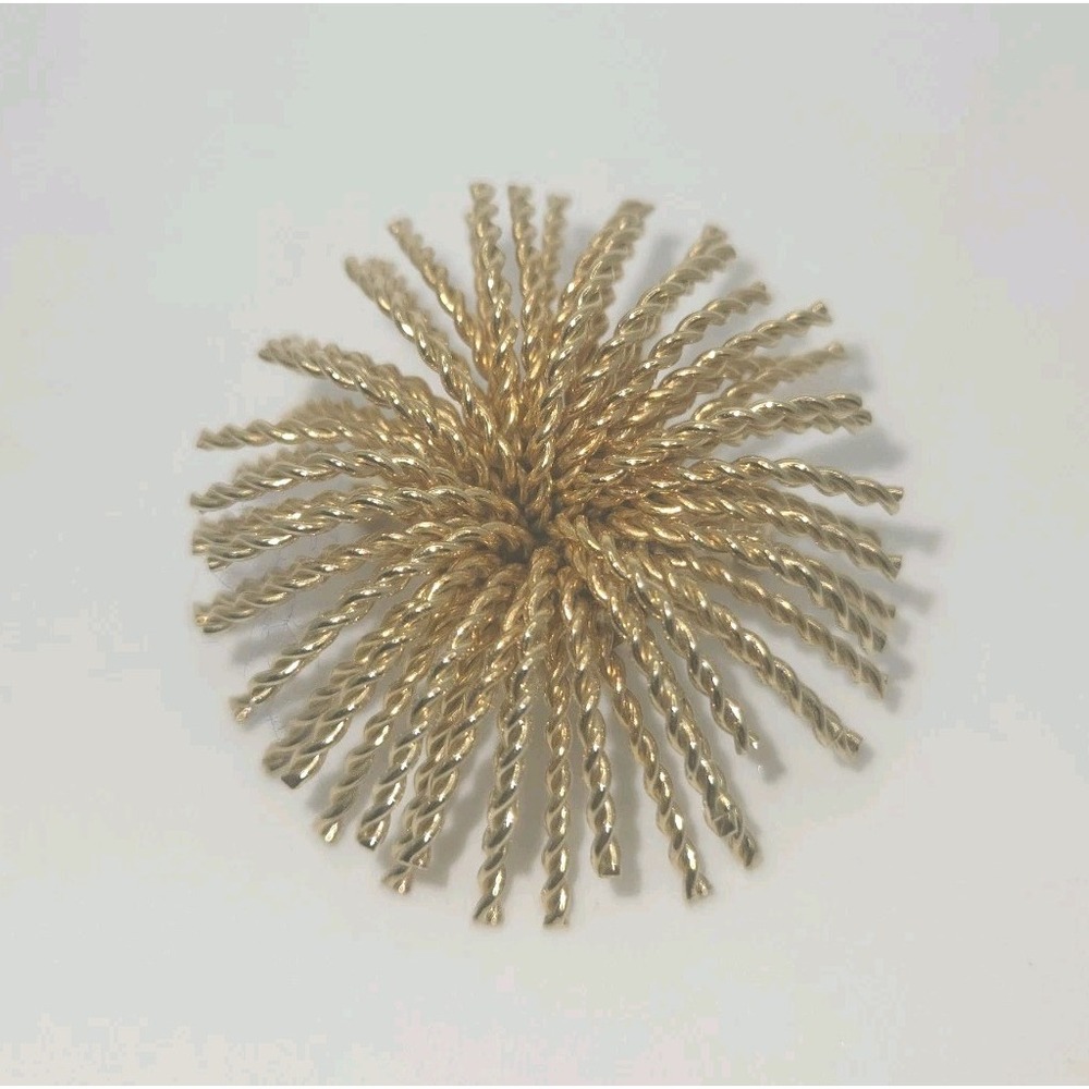Bergere Vintage Gold Tone 3D Starburst Brooch Twisted Rope Mid Century Signed